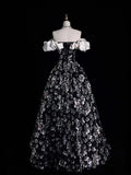 Modest Ball Gown Off The Shoulder Black Floral Sequin College Formal Sweet 16 Outfit Long Prom Dresses For Teens HZ0311