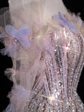 Princess A Line Off The Shoulder Sequined Long Formal Evening Dress Gowns Prom Dresses HZ0311