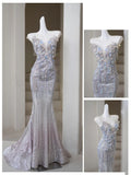 Classic Mermaid Wedding Dresses Sweetheart Silver Gray Sequin With Gem Crystals Brides Dress Bridal Gowns HZ0311