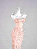 Classy Mermaid Pink Strapless Sequin Sleeveless Senior Prom dresses High School Formal Dress HZ0311