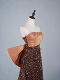 Cute A Line Strapless Brown Sequins Senior Prom Dresses High School Long Formal Dress HZ0311