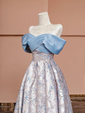 Gorgeous A line Off The Shoulder Blue With Sleeves Satin Formal Evening Dress Gowns Prom Dresses HZ0311