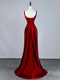 Stunning Mermaid Square Neck Burgundy Satin Long Prom Dresses Inspiration Evening Dress Princess Graduation Gown HZ0311