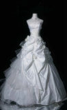 Romantic Women's Ball Gown Strapless 80s With Flowers Appliqued White Lace Satin Sweep Train Wedding Dresses HZ0311