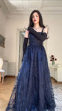 Unique A line Spaghetti Straps Navy Blue Long Prom Dresses Dark Blue Lace Formal Gown Inspo Evening Outfit HZ0311