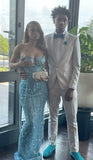 Sparkly Mermaid Sweetheart Blue Sequin With Beads For Black Girls Women Long Formal Prom Evening Dress Dinner Outfits Party Gowns HZ0311