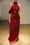 Classy Prom Dresses Inspiration A line High Neck Wine Red Burgundy Satin Long Semi Formal Dance Grad Prom Dress For Teens High Schools HZ0311