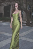 Elegant Mermaid Spaghetti Straps Mint Green Long Prom Dress with Ruched Wedding Guest Dress HZ0311