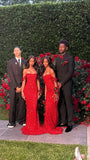 Gorgeous Mermaid Off The Shoulder Red Sequins Beaded Bodice Prom Dresses Long Formal Party Gown HZ0311