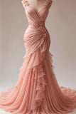 Elegant Mermaid Sweetheart Pink Chiffon Lace Evening Women Party Long Formal Prom Dress 16 Birthday Gown Women Ladies Dresses HZ0311