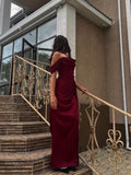 Modest Senior Prom Dresses High Schools Inspiration A line Off The Shoulder Burgundy With Sleeves Semi Formal Grad Long Prom Dress For Teens HZ0311