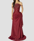 Classy Mermaid Spaghetti Strap Burgundy Wine Red Chiffon Prom Dress Aesthetic For Teens Formal Dresses Party Outfits Prom Gown HZ0311