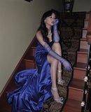 Elegant Mermaid Royal Blue Satin Long Evening Dress Slit Formal Gown HZ0311