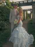 Charming Off The Shoulder Blue Tulle Lace Appliques Layered Mermaid Party Dress Long Evening Gown HZ0311