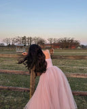 Simple A line Spaghetti Strap Pink Tulle Prom Dresses For Teens Formal Dress Party Outfits Prom Gowns HZ0311