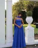 Gorgeous Sheath Strapless Sleeveless Royal Blue Chiffon Long Prom Dresses With Scarf HZ0311