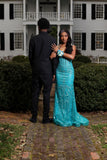 Sparkly Mermaid Spaghetti Straps Blue Sequin For Black Girls Women Long Formal Prom Evening Dress Dinner Outfits Party Gowns HZ0311