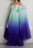 Modest A line Off The Shoulder Chiffon Multi Ombre Color Green Blue Senior Prom Dresses Long Formal Party Gown HZ0311