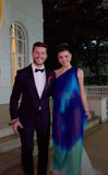 Modest A line One Shoulder Chiffon Multi Ombre Color Green Blue Senior Prom Dresses Long Formal Party Gown HZ0311