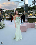 Modest Mermaid Strapless Sage Green Satin Floor Length Senior Prom Dresses Long Formal Party Gowns HZ0311