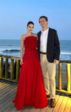 Sexy Ball Gown Strapless Red Chiffon Floral Long Prom Dress Formal Party Prom Dresses HZ0311