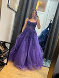 Classy Prom Dresses Impress Outfit Ball Gown Spaghetti Straps Tulle Grape Long Semi Formal Party Dress For Teens High Schools HZ0311