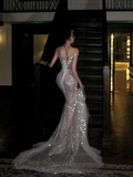 Luxurious Wedding Dresses Mermaid Scoop Neck With Beads Crystals Silver Sequin Bride Dress For Brides Fitted Bridal Gown HZ0311