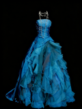 Vintage Night Aesthetic Ball Gown Strapless Blue Tulle 90s 80s College Formal Sweet 16 Outfit Long Prom Dresses For Teens HZ0311
