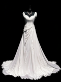 Vintage Wedding Dresses Mermaid Sweetheart Chiffon White Ruched Lace Long Brides Dress Fitted Bridal Gown HZ0311