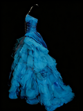 Vintage Night Aesthetic Ball Gown Strapless Blue Tulle 90s 80s College Formal Sweet 16 Outfit Long Prom Dresses For Teens HZ0311