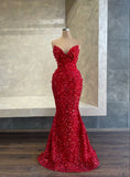 Shinning Mermaid Sweetheart Red Sequins For Women Party Dresses Long Formal Prom Dresses 22th Birthday Gown HZ0311