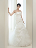 Vintage Mermaid Strapless Sleeveless White Fitted Pleated Long Wedding Dress Bride Gown Wedding Dresses HZ0311