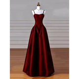 Classy Simple A-Line Dark Blue Satin Long Prom Dress, Dark Blue Long Formal Dress HZ0311