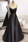 Classy Slim Long Green Satin A line Prom Dress With Straps HZ0311