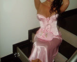 Sexy Mermaid Sweetheart Pink Satin Prom Dresses Inspiration Party Dress Prom Gown HZ0311