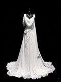Vintage Wedding Dresses Mermaid Sweetheart Chiffon White Ruched Lace Long Brides Dress Fitted Bridal Gown HZ0311