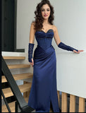Modest Senior Prom Dresses High Schools Inspiration Mermaid Sweetheart Navy Blue Slit Semi Formal Grad Long Prom Dress For Teens HZ0311