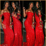 Sparkly Prom Dresses Off The Shoulder Red Sequins Senior Fashion Long Prom Dresses Party Gowns HZ0311