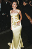 Modest Mermaid Square Neck Yellow Satin Prom Dresses Inspo For Teens Formal Dress Party Outfits Prom Gowns HZ0311