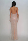 Simple Pink Mermaid Straps Sequin Prom Dresses With Split HZ0311
