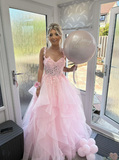 Ball Gown Sweetheart Sleeveless Lace Tulle Pink Long Formal Dresses Prom Dress HZ0311