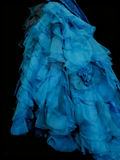 Vintage Night Aesthetic Ball Gown Strapless Blue Tulle 90s 80s College Formal Sweet 16 Outfit Long Prom Dresses For Teens HZ0311