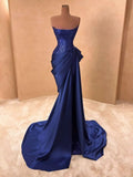 Modest Mermaid Strapless Royal Blue Satin Long Prom Dresses Inspiration Evening Gowns For Women Formal Party Dress HZ0311