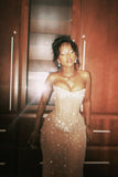 Sexy Champagne Sequin Glitters Mermaid Long Prom Dress Evening Dress HZ0311