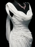 Vintage Wedding Dresses Mermaid Sweetheart Chiffon White Ruched Lace Long Brides Dress Fitted Bridal Gown HZ0311