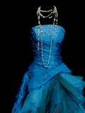 Vintage Night Aesthetic Ball Gown Strapless Blue Tulle 90s 80s College Formal Sweet 16 Outfit Long Prom Dresses For Teens HZ0311
