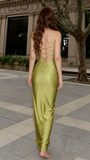 Elegant Mermaid Spaghetti Straps Mint Green Long Prom Dress with Ruched Wedding Guest Dress HZ0311