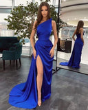 Simple Black Long One Shoulder Slit Mermaid Prom Dresses 18th Birthday Outfits HZ0311