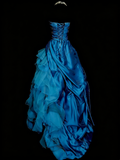 Vintage Night Aesthetic Ball Gown Strapless Blue Tulle 90s 80s College Formal Sweet 16 Outfit Long Prom Dresses For Teens HZ0311