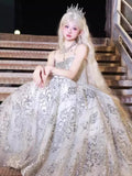 Glittery Ball Gown Spaghetti Straps Silver Gray Sequins Prom Dresses Inspiration Long Night Outfits 18th Birthday Outfits HZ0311